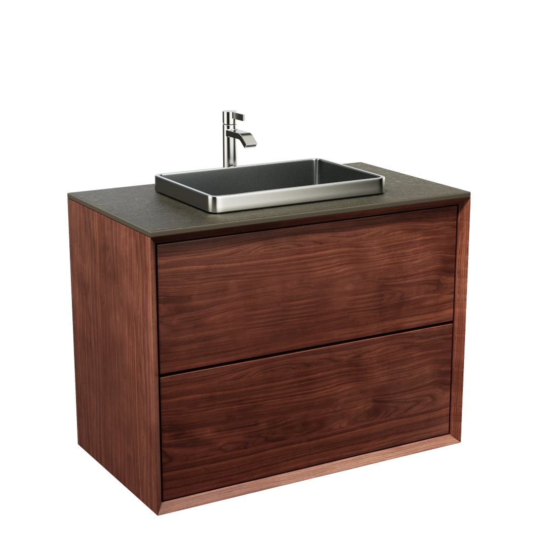 Washbasin cabinet 80 cm in solid walnut - Without washbasin