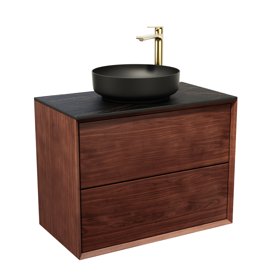 Washbasin cabinet 80 cm in solid walnut - Without washbasin