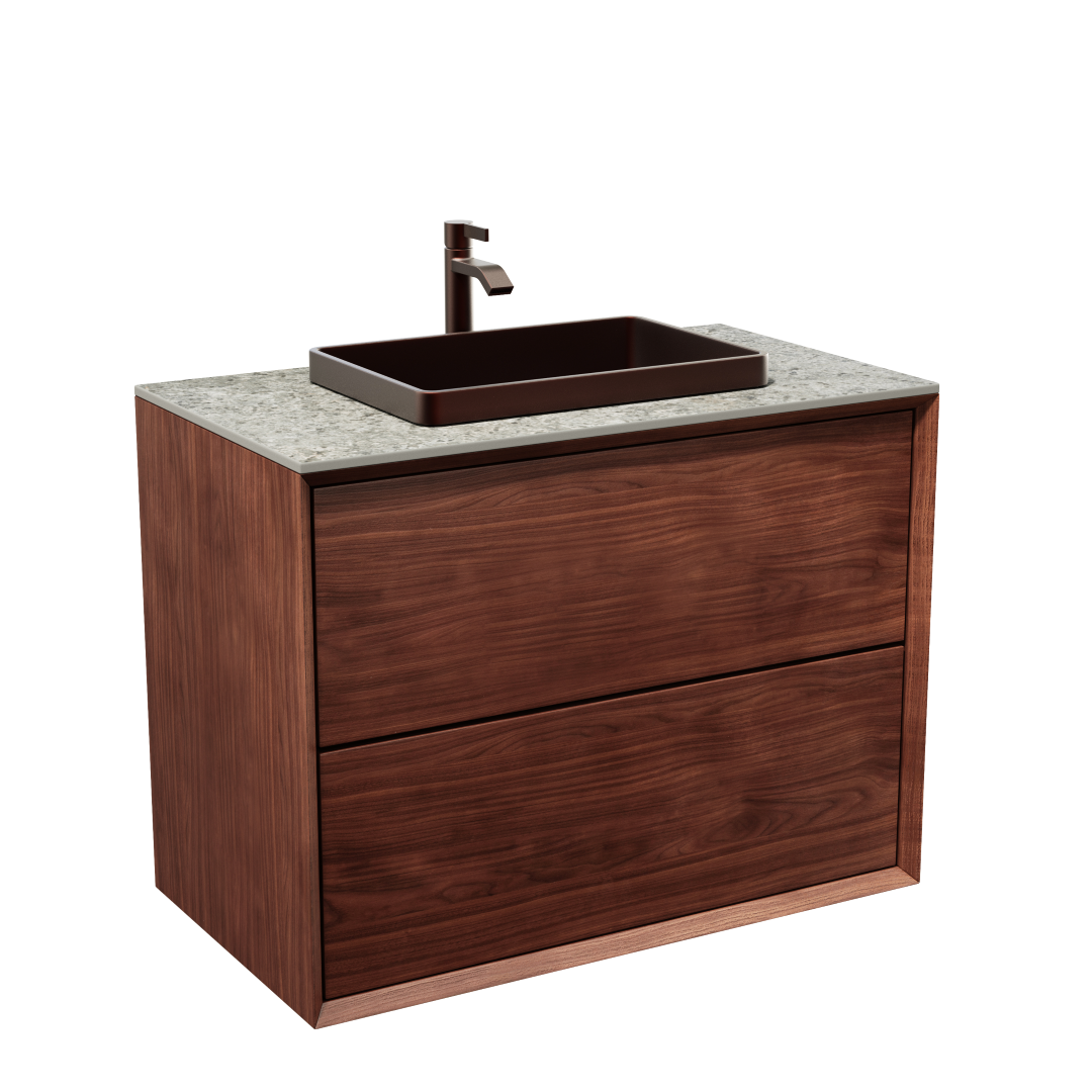 Washbasin cabinet 80 cm in solid walnut - Without washbasin