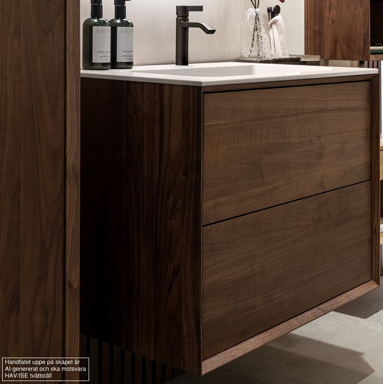 Washbasin cabinet 80 cm in solid walnut - Without washbasin