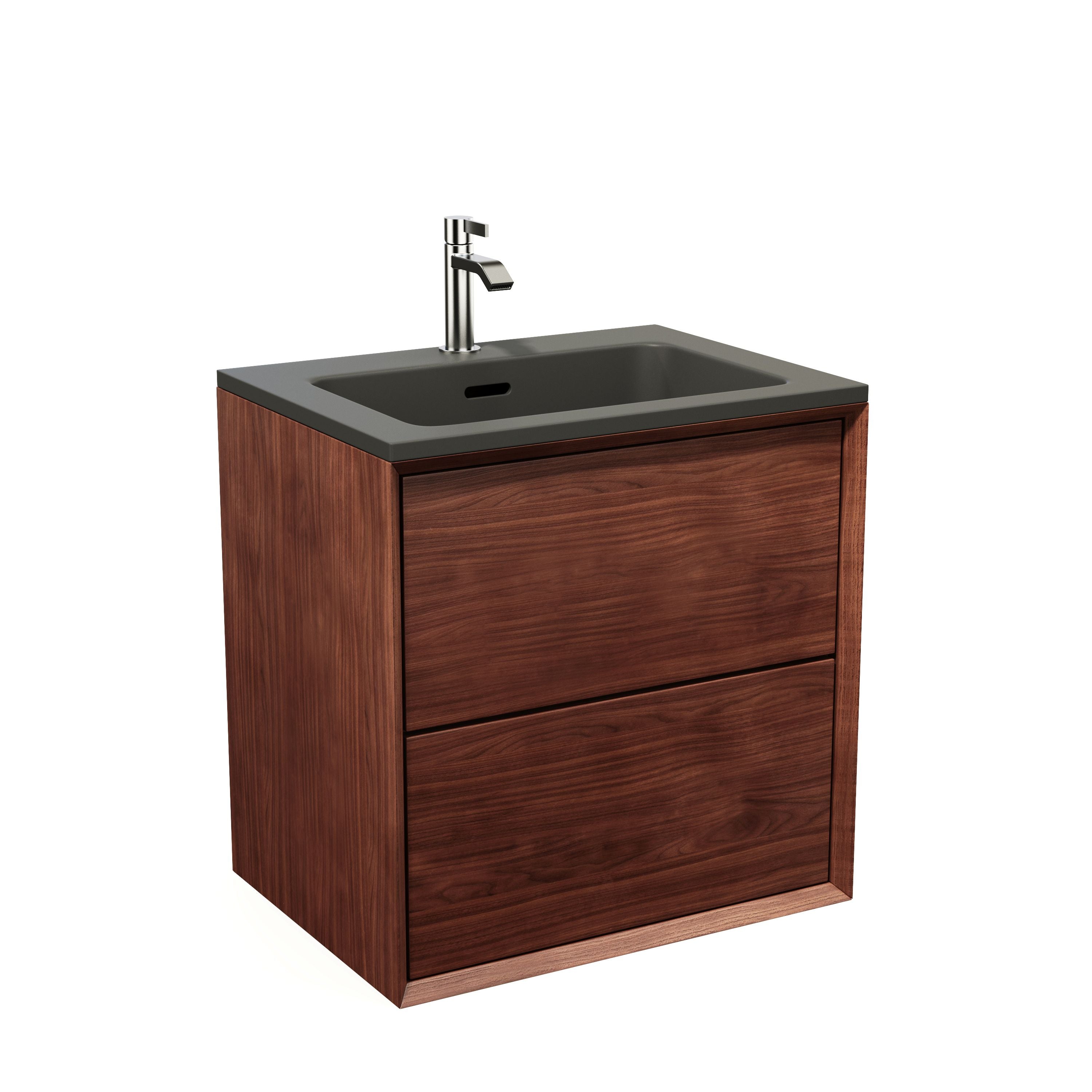 Walnut solid vanity unit – Integrated washbasin