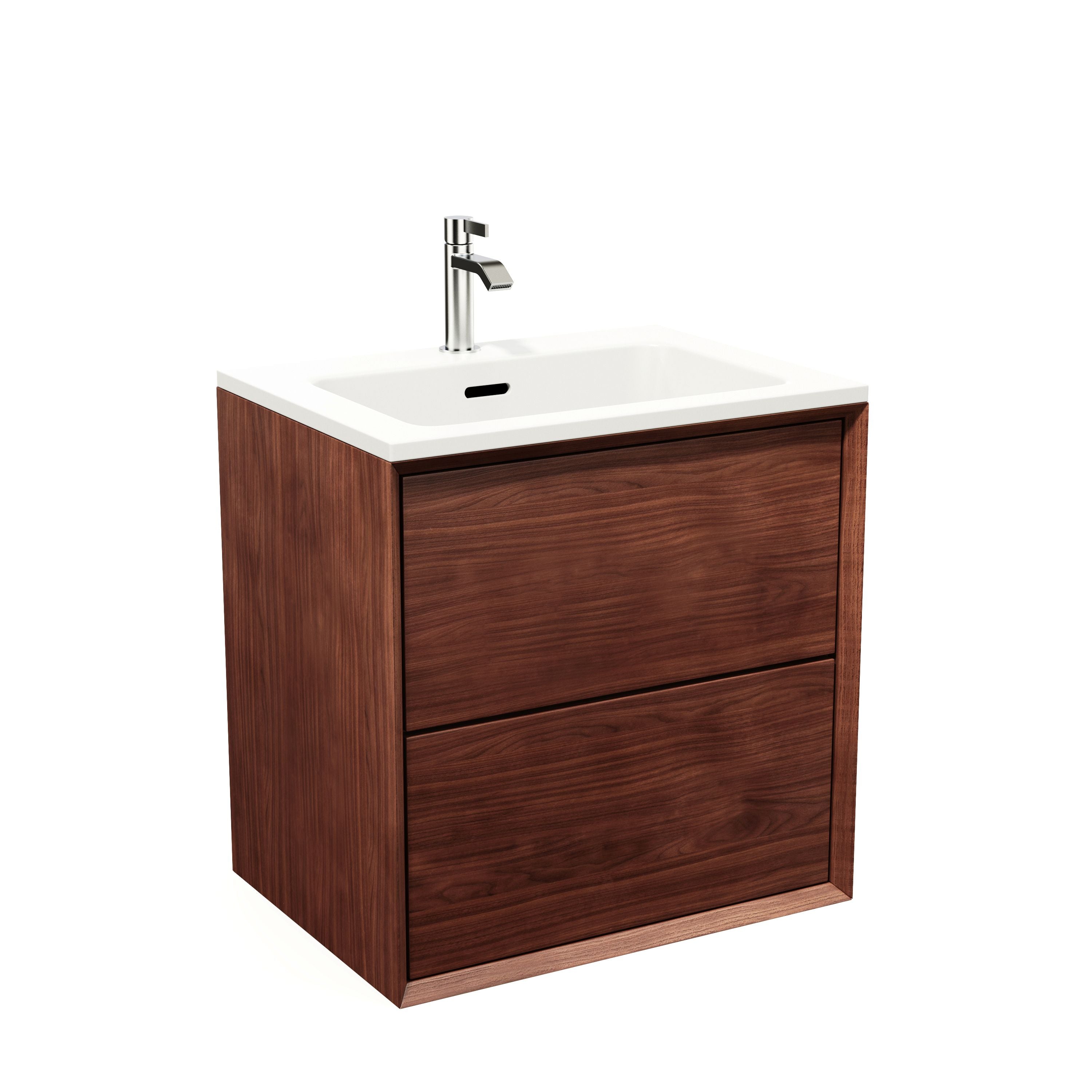 Walnut solid vanity unit – Integrated washbasin