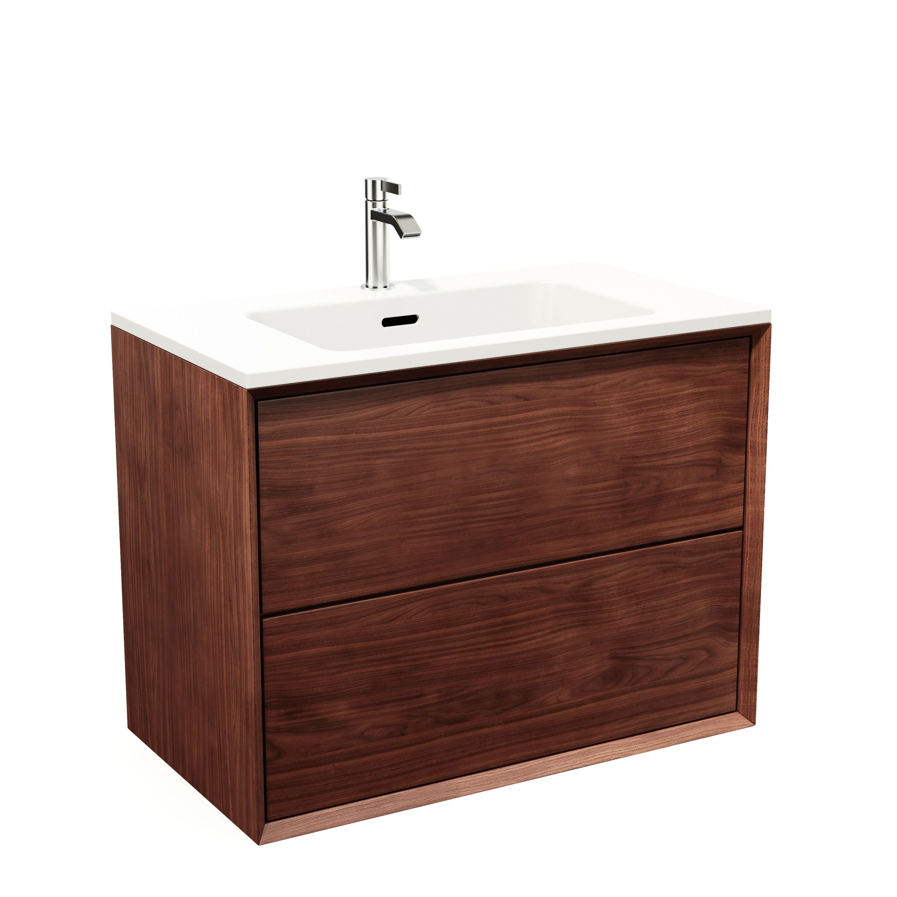 Walnut solid vanity unit – Integrated washbasin