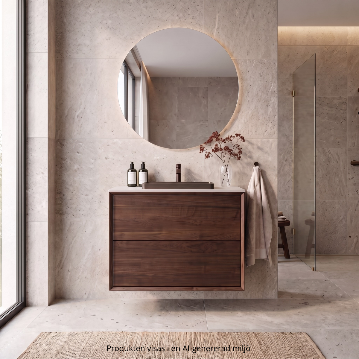 Washbasin cabinet 80 cm in solid walnut - Without washbasin