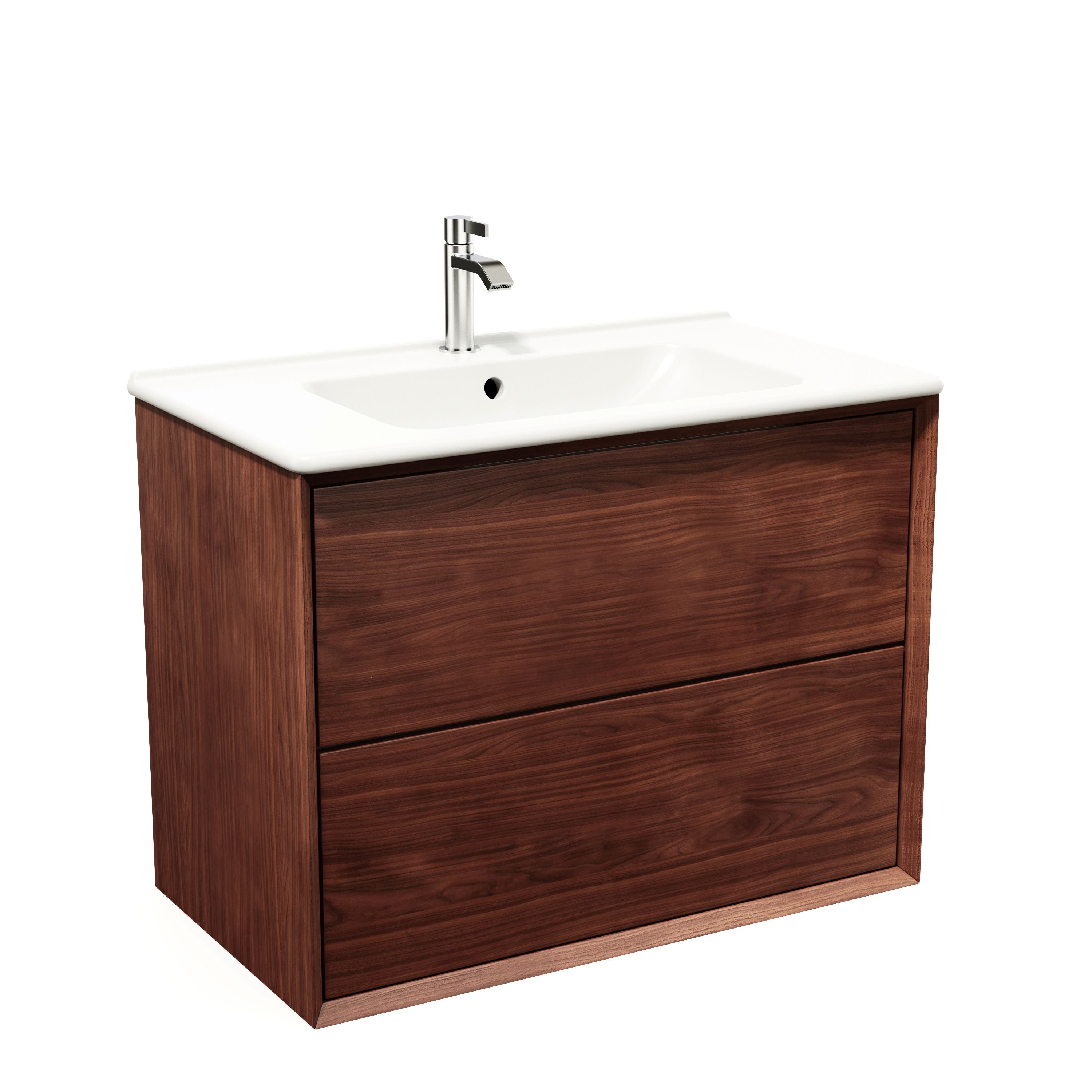 Walnut solid vanity unit – Integrated washbasin