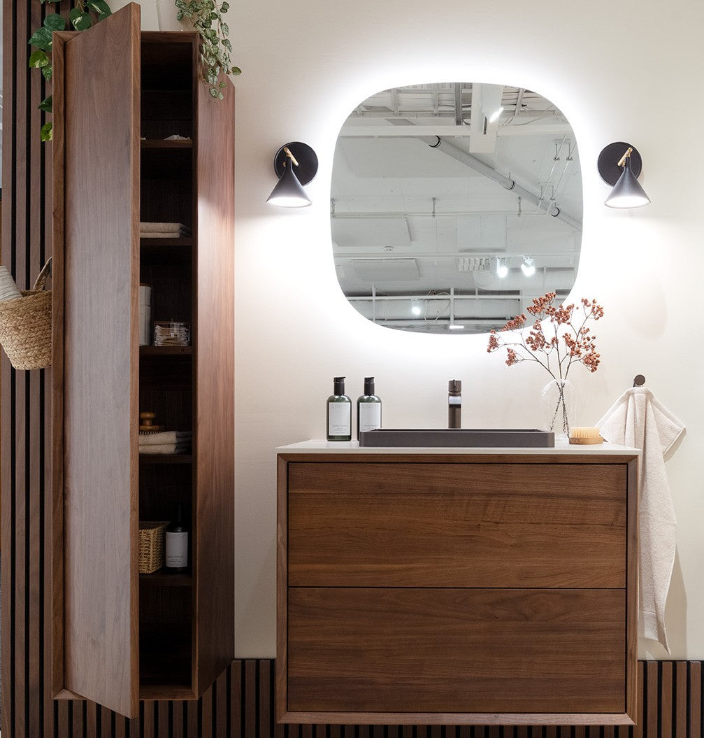 Washbasin cabinet 80 cm in solid walnut - Without washbasin