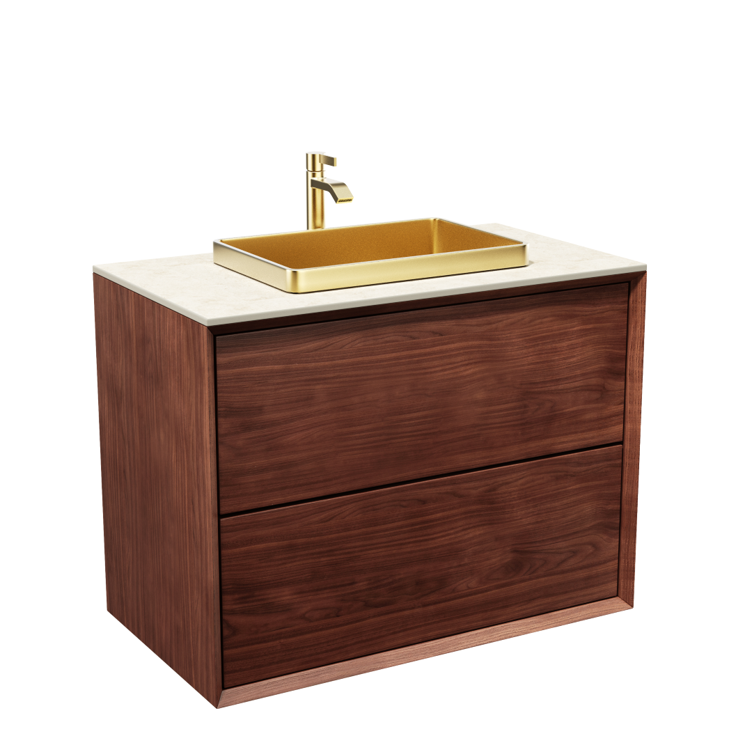Washbasin cabinet 80 cm in solid walnut - Without washbasin