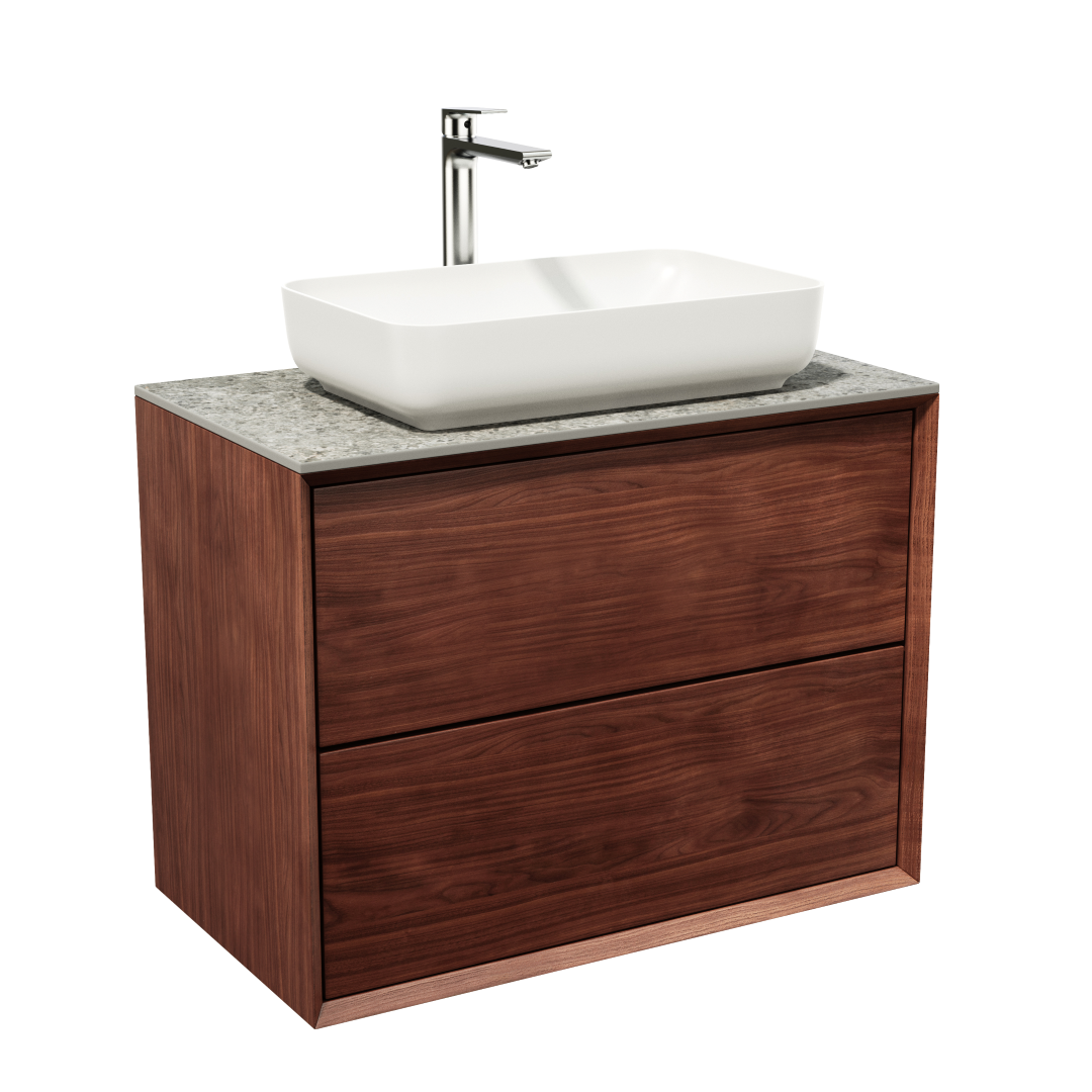 Washbasin cabinet 80 cm in solid walnut - Without washbasin