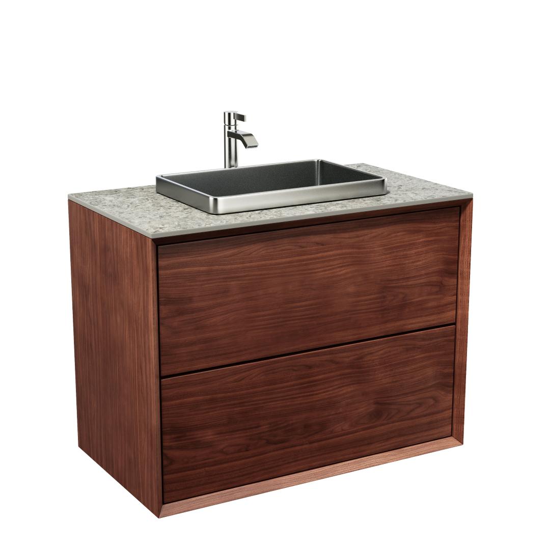 Washbasin cabinet 80 cm in solid walnut - Without washbasin