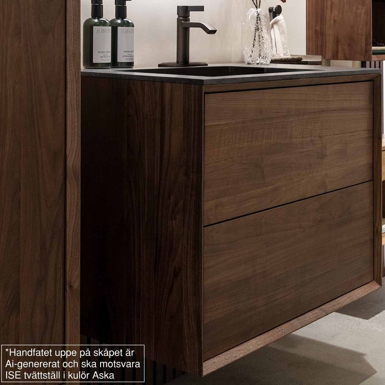 Washbasin cabinet 80 cm in solid walnut - Without washbasin