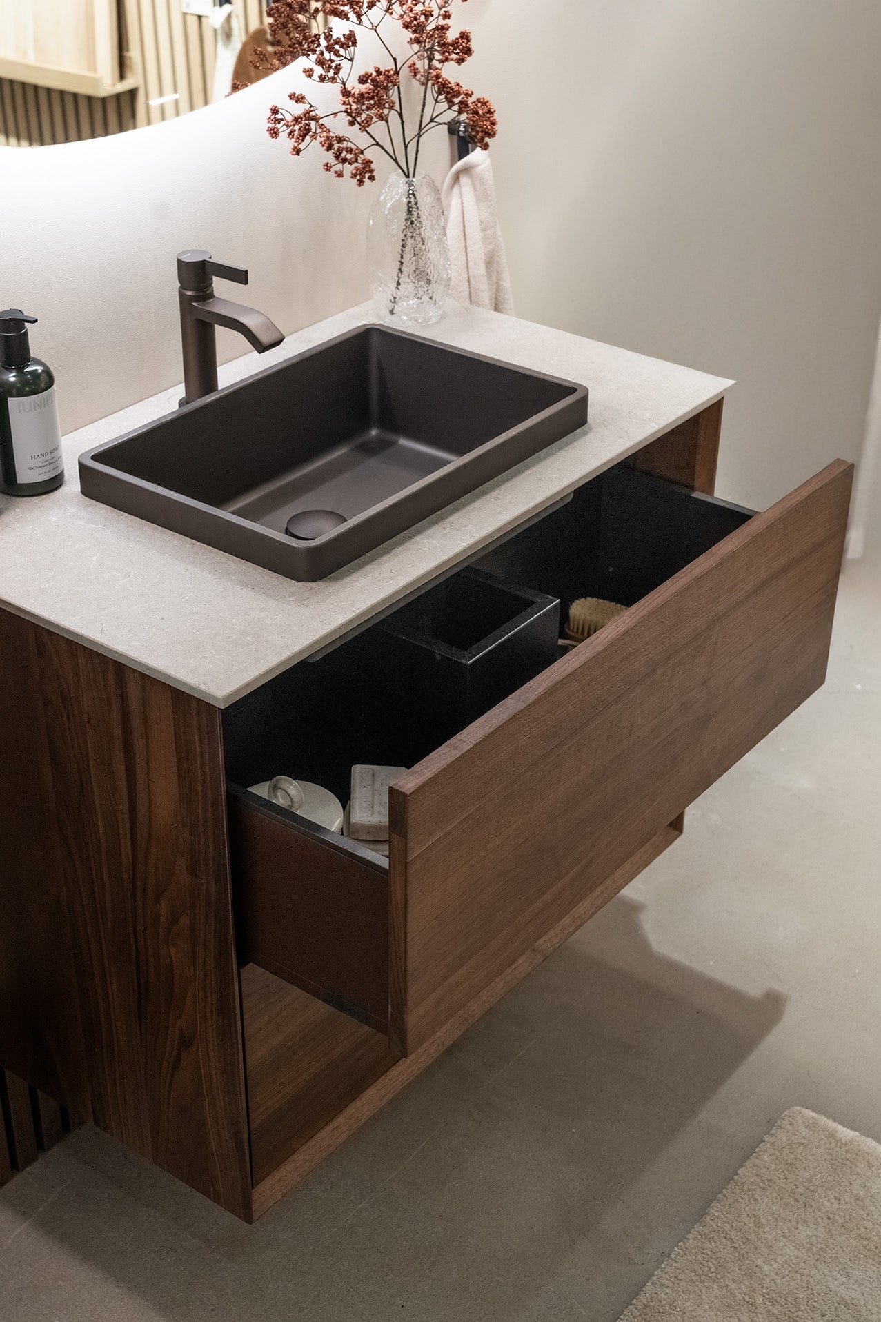 Washbasin cabinet 80 cm in solid walnut - Without washbasin