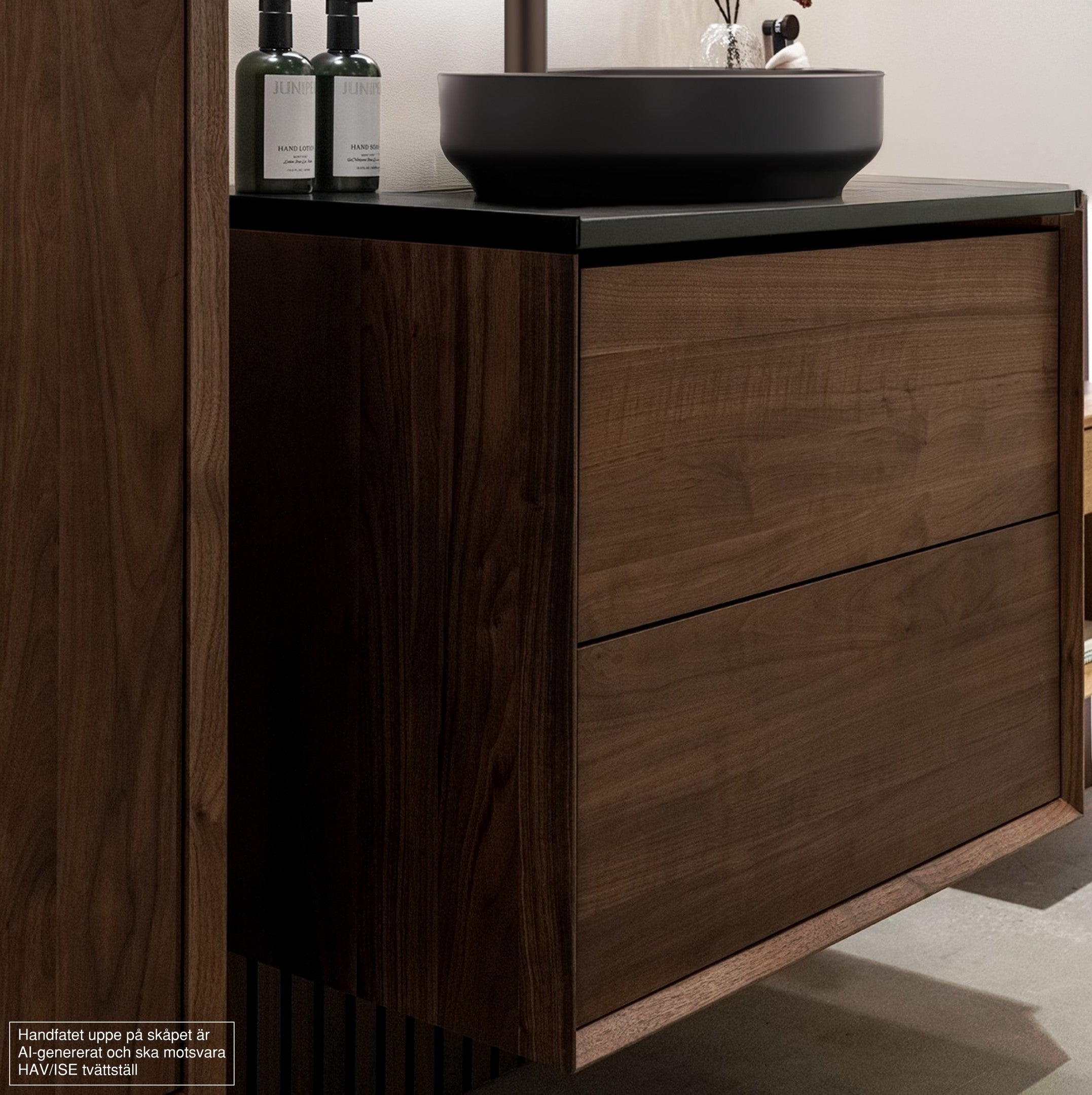 Washbasin cabinet 80 cm in solid walnut - Without washbasin