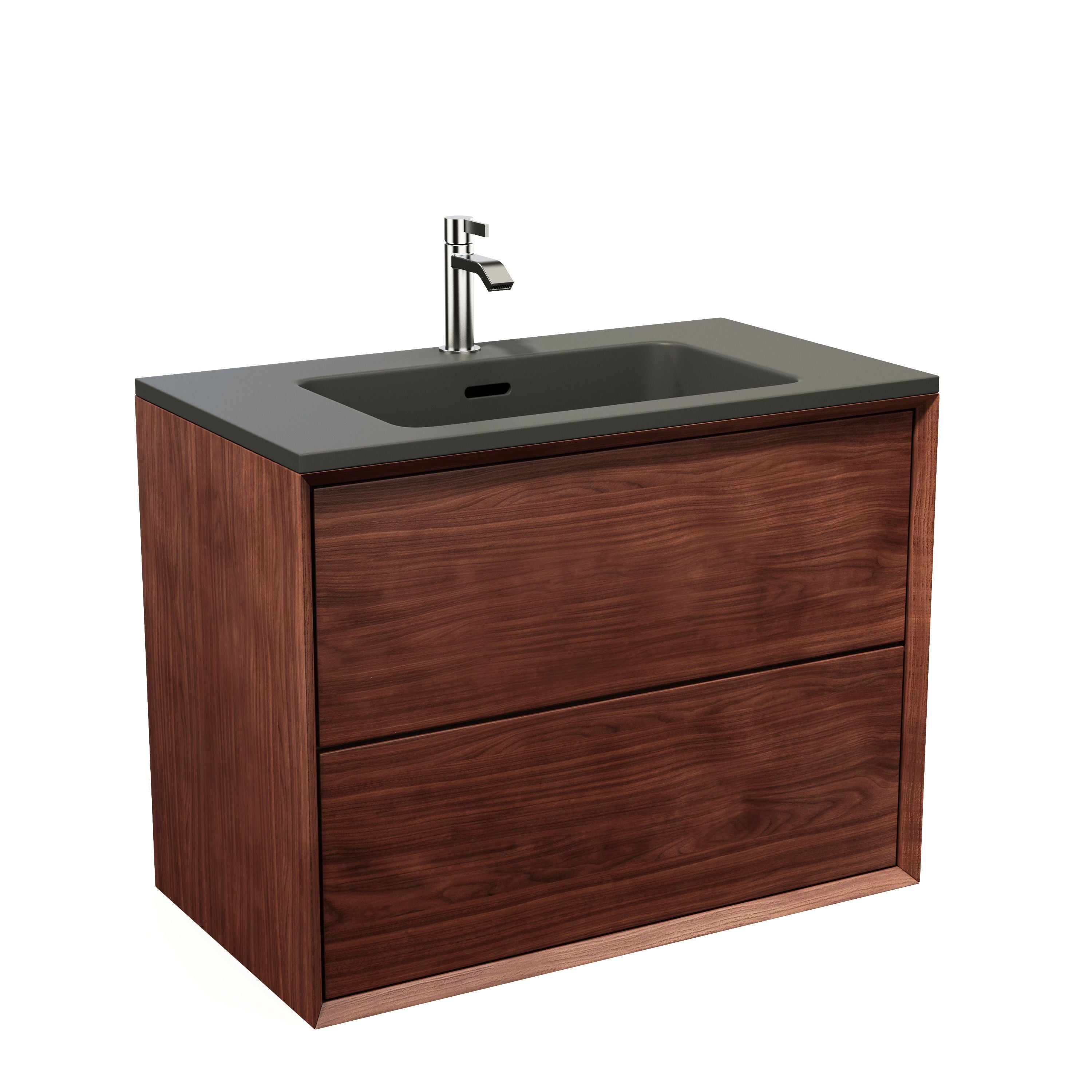 Walnut solid vanity unit – Integrated washbasin