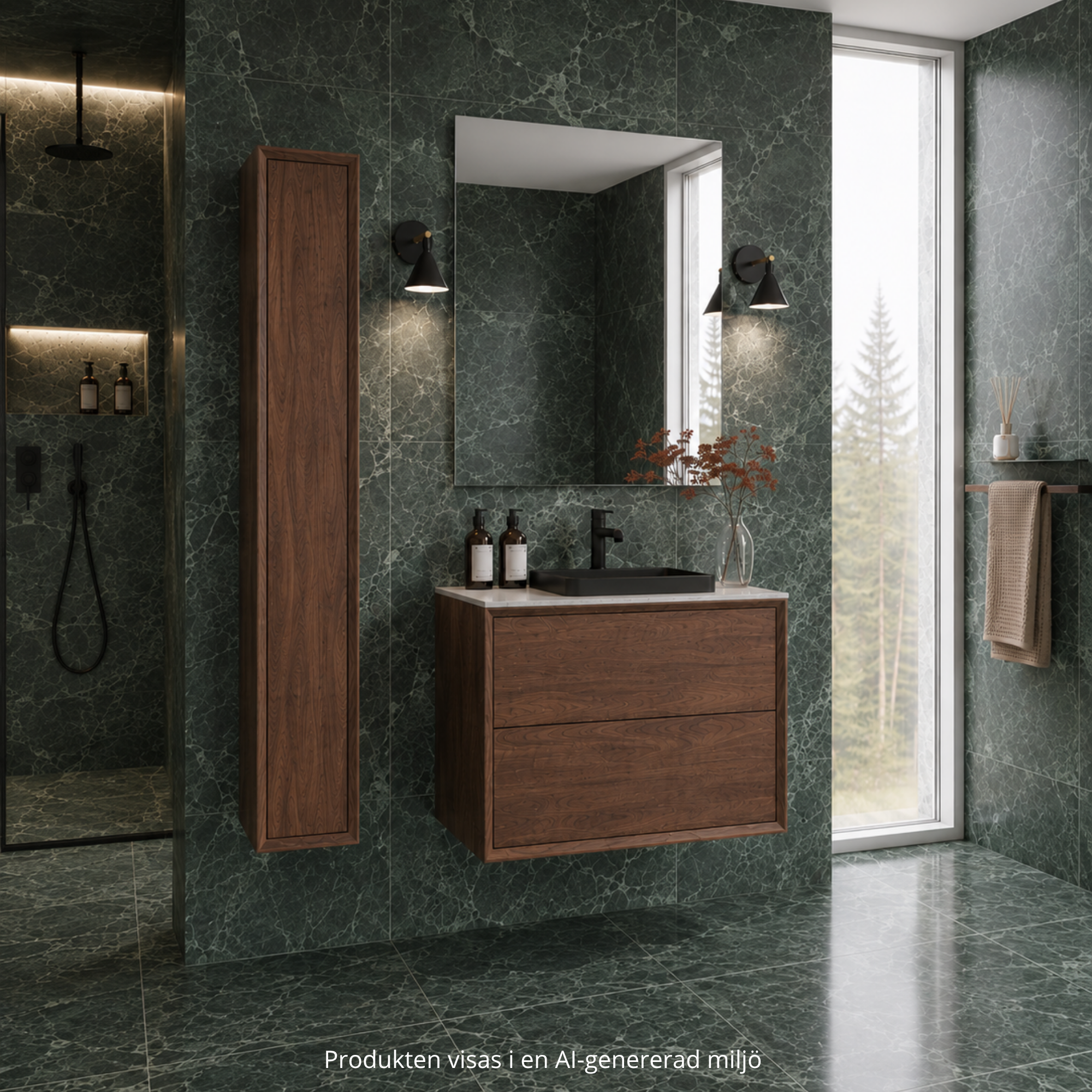 Washbasin cabinet 80 cm in solid walnut - Without washbasin