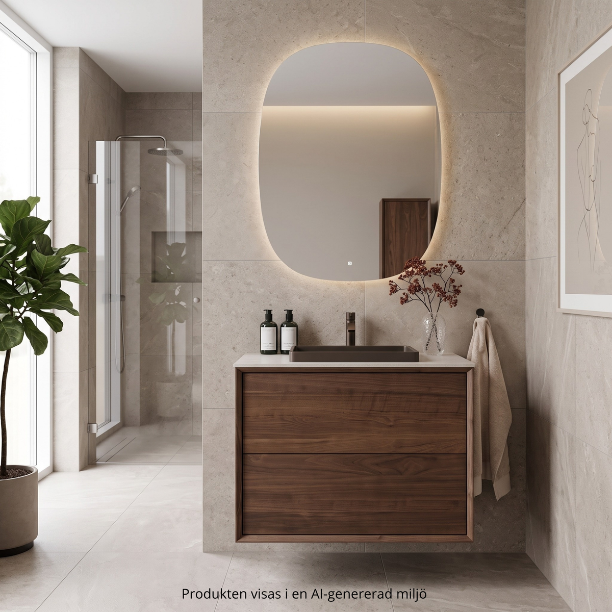 Washbasin cabinet 80 cm in solid walnut - Without washbasin