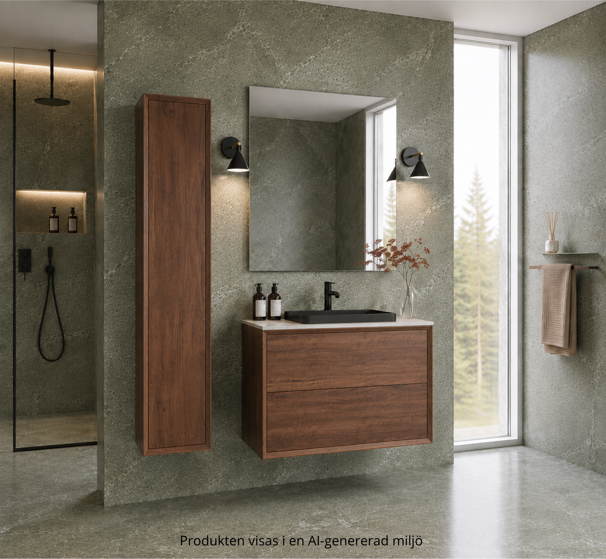Washbasin cabinet 80 cm in solid walnut - Without washbasin