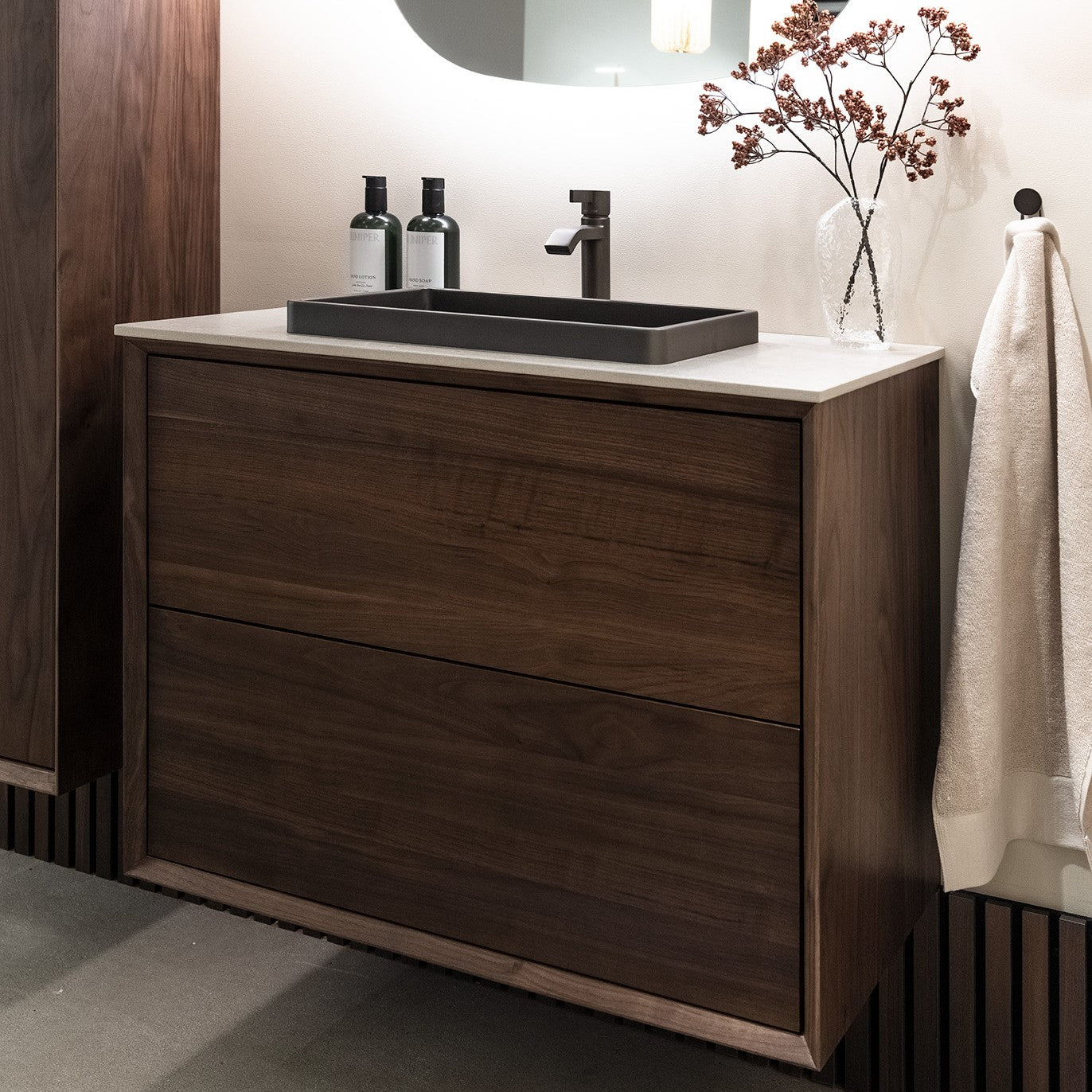 Washbasin cabinet 80 cm in solid walnut - Without washbasin