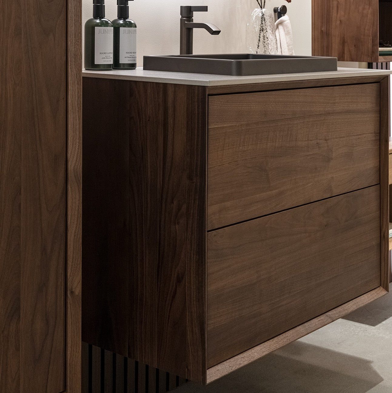 Washbasin cabinet 80 cm in solid walnut - Without washbasin