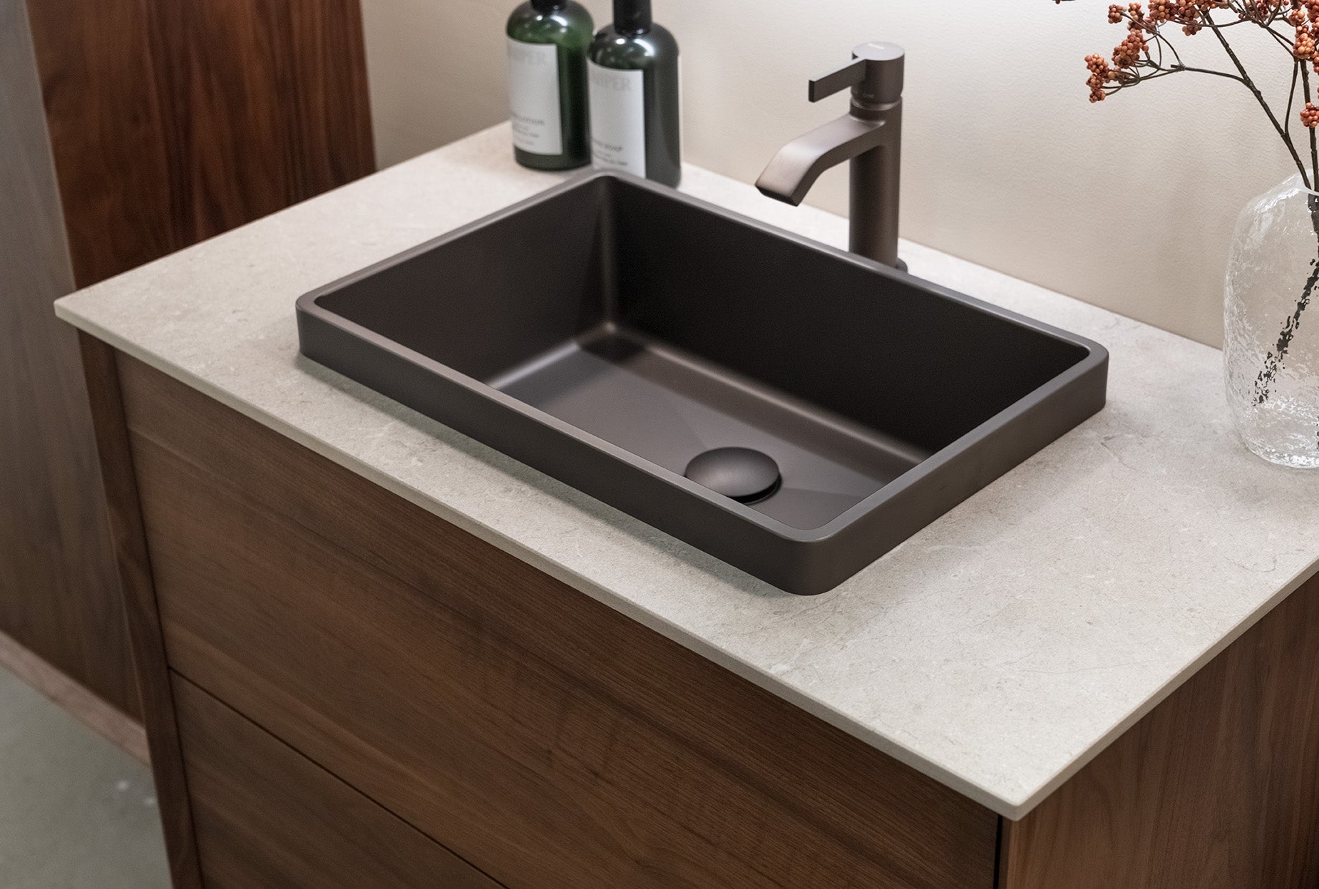Washbasin cabinet 80 cm in solid walnut - Without washbasin